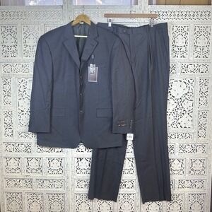 READ Mens Giorgio Cosani Dark Gray‎ Wool Cashmere Suit 3 Button 46R 40W NEW